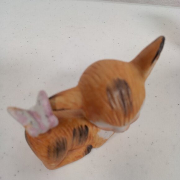 Vintage Deer Figurine Pair Anthropromorphic Bisque Porcelain Kitschy Butterfly - Picture 11 of 16